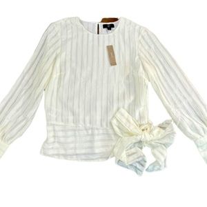 NWT J. Crew 365 Ivory Tie Waist Long Sleeve Blouse